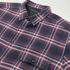 Theory Men Multicolor Long‎ Sleeve Plaid Button Up Flannel Pocket Size XL